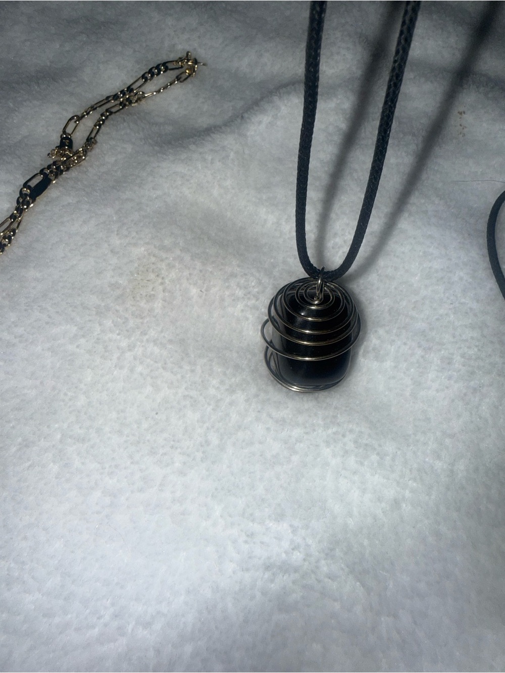 Black Stone Pendant Necklace with Coil Wire Detail